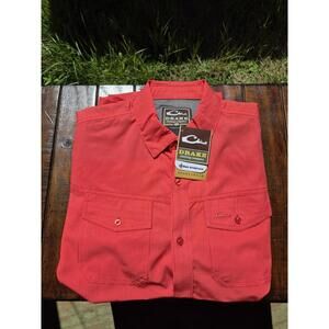 Drake Weekender Shirt Mens Medium Button Short Sleeve Checked Coral $64 MSRP NWT